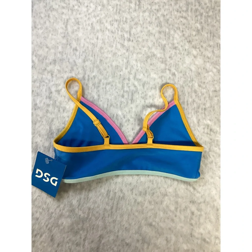 DSG Girls XS Aqua Blue Bound Bikini Top‎ Colorblock UV Protection NWT DSG15103